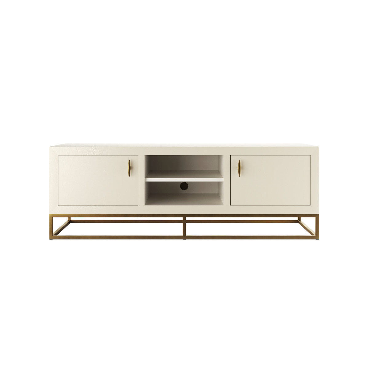 Hampton TV Unit | Ivory Shagreen with Brass Handles