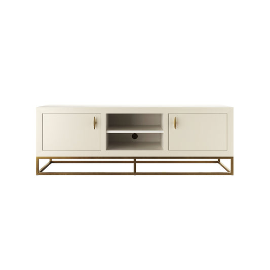 Hampton TV Unit | Ivory Shagreen with Brass Handles