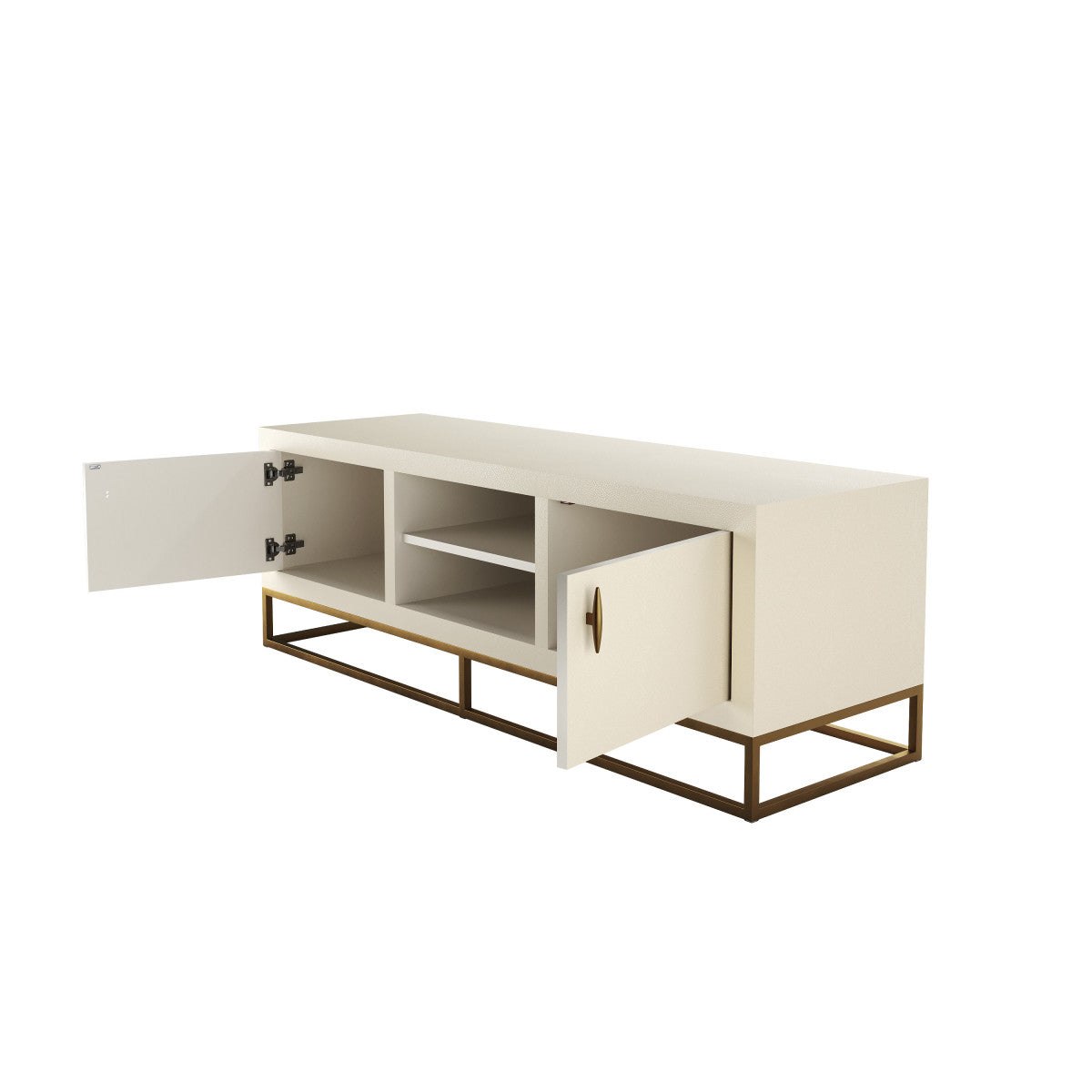 Hampton TV Unit | Ivory Shagreen with Brass Handles