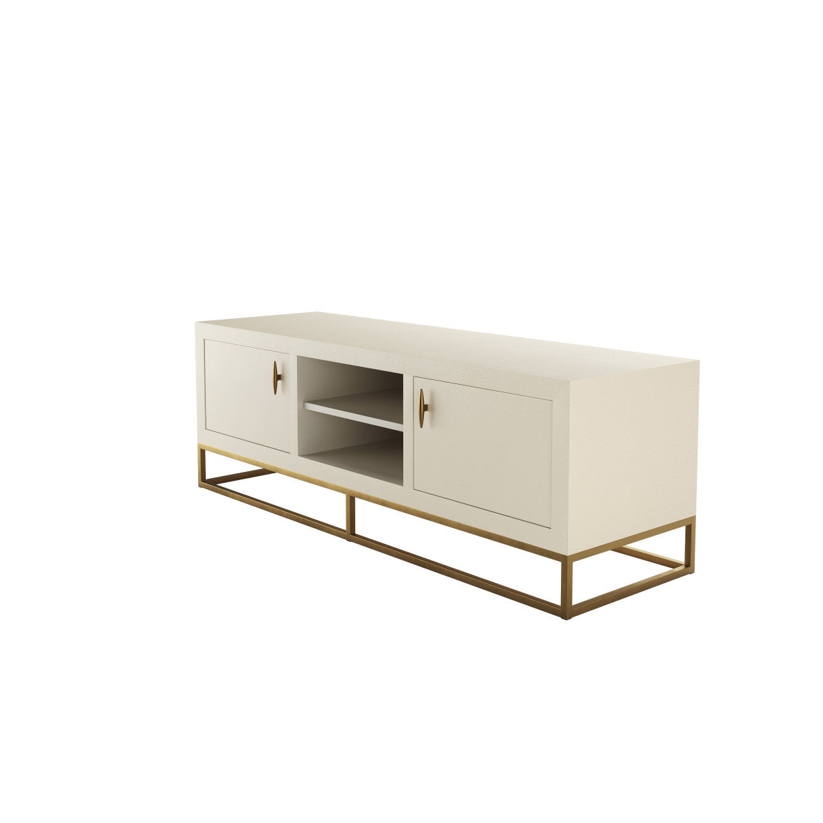 Hampton TV Unit | Ivory Shagreen with Brass Handles