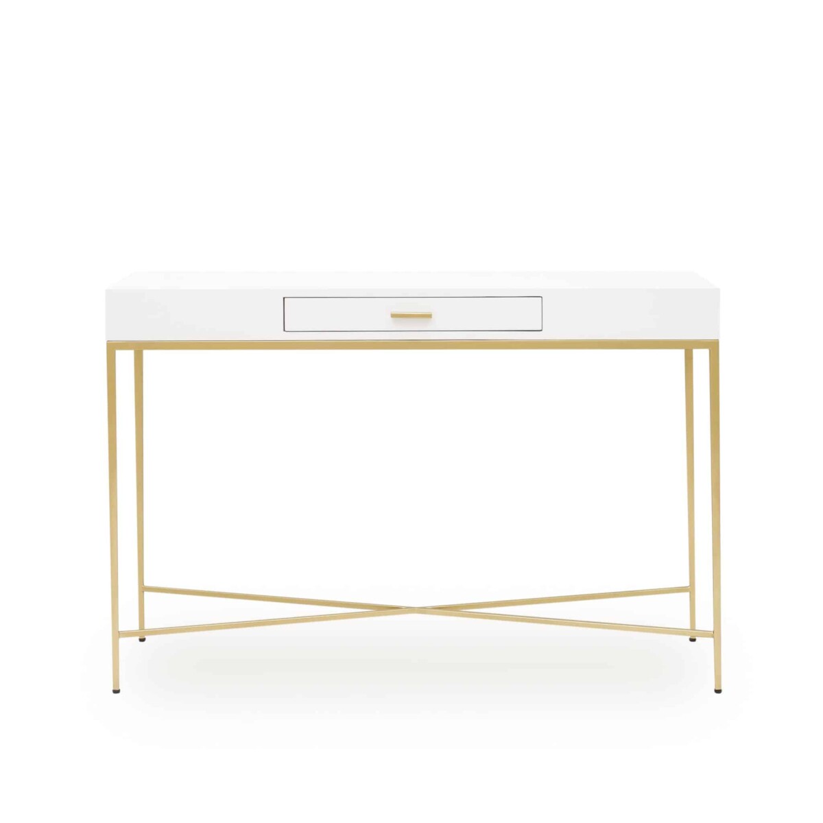 Berkeley White Console Table | 1 Drawer & Gold Tapered Legs