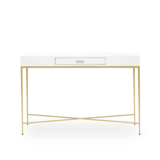 Berkeley White Console Table | 1 Drawer & Gold Tapered Legs