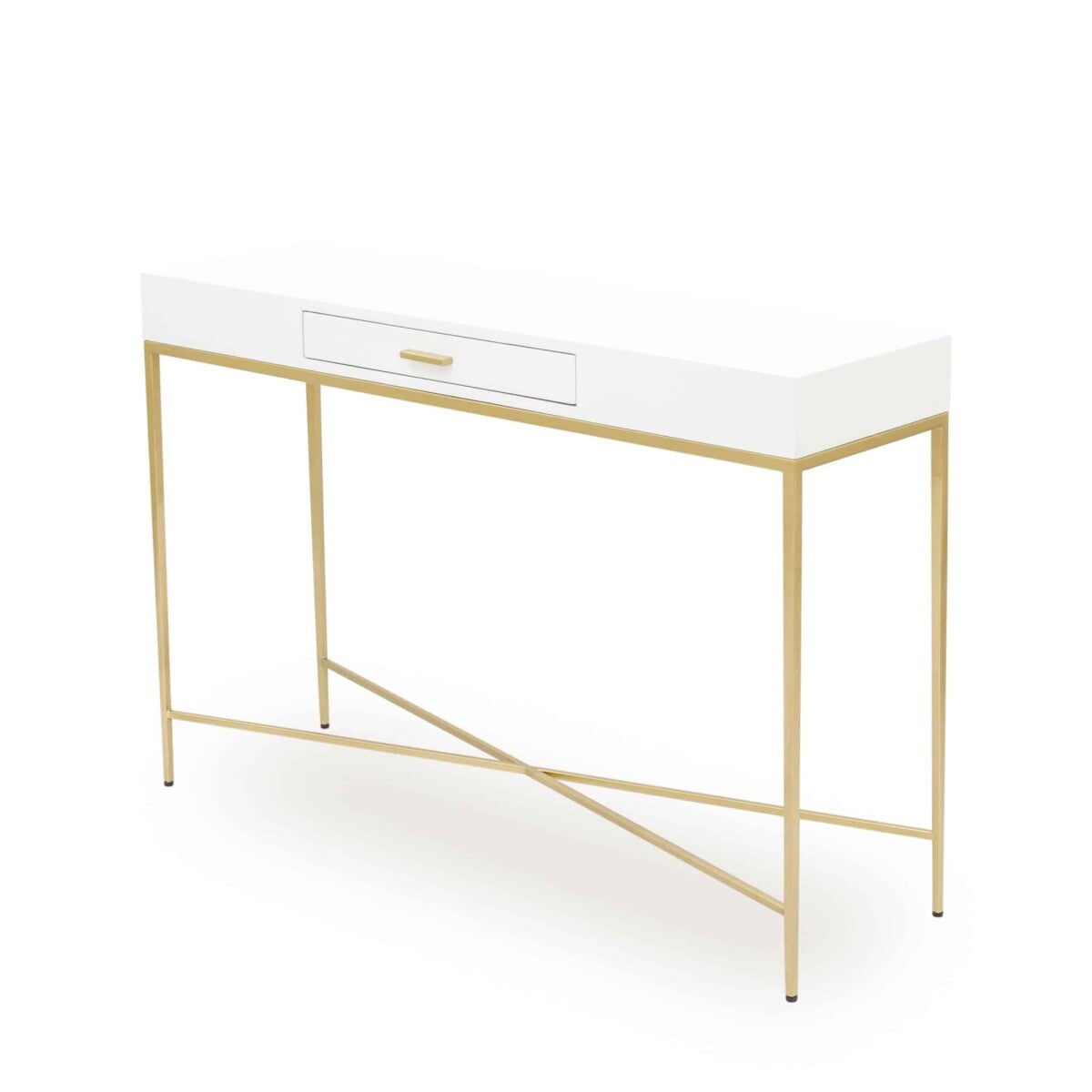 Berkeley White Console Table | 1 Drawer & Gold Tapered Legs