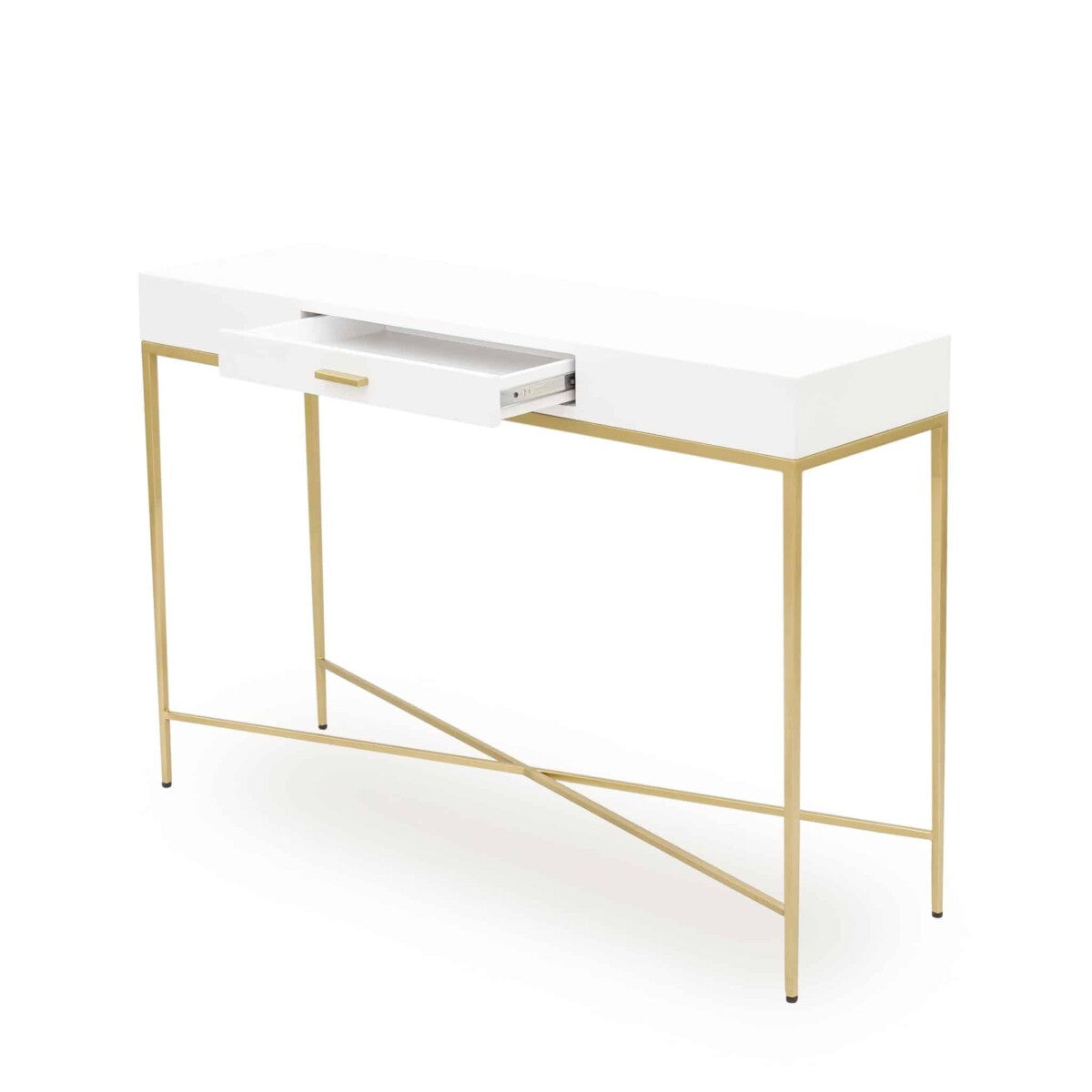 Berkeley White Console Table | 1 Drawer & Gold Tapered Legs