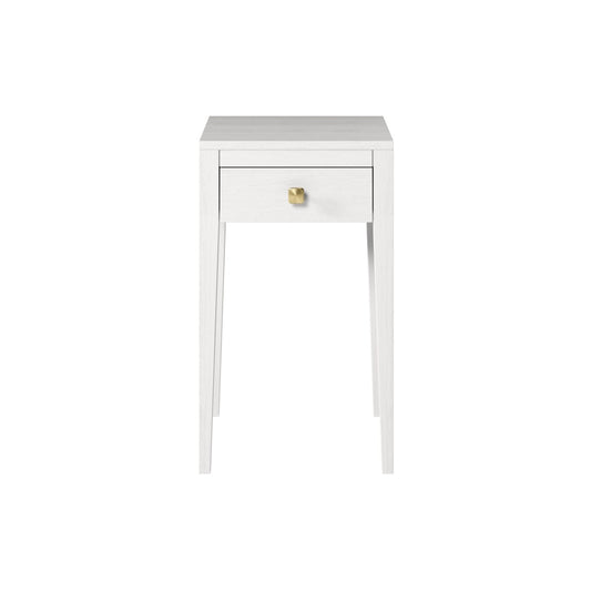 Radford White Bedside Table | 1 Drawer, Brass-Style Square Handle