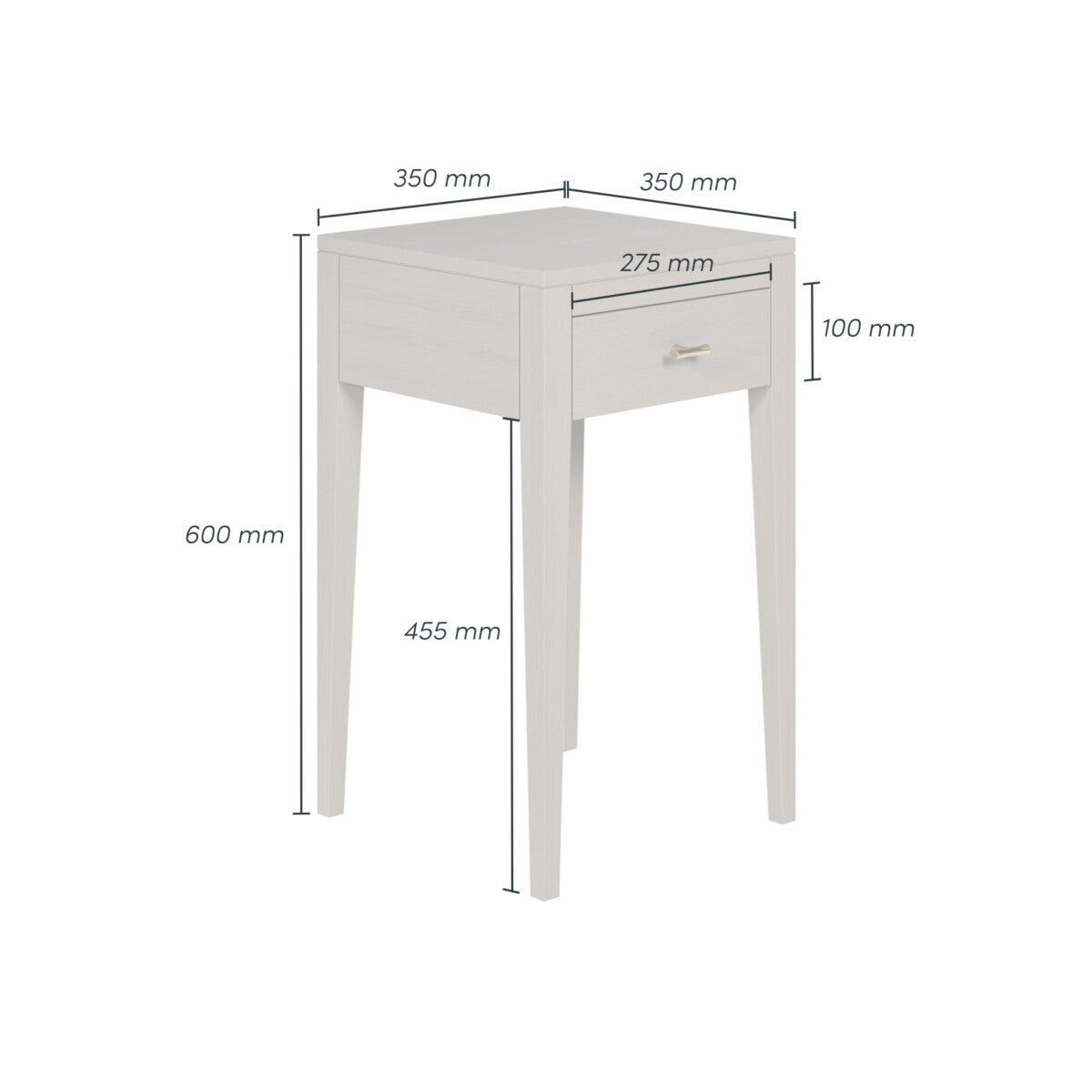 Radford Grey Bedside Table | 1 Drawer, Brass-Style Handle