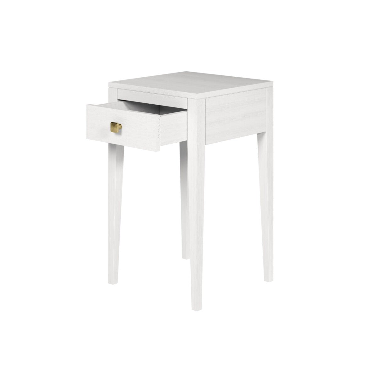 Radford White Bedside Table | 1 Drawer, Brass-Style Square Handle