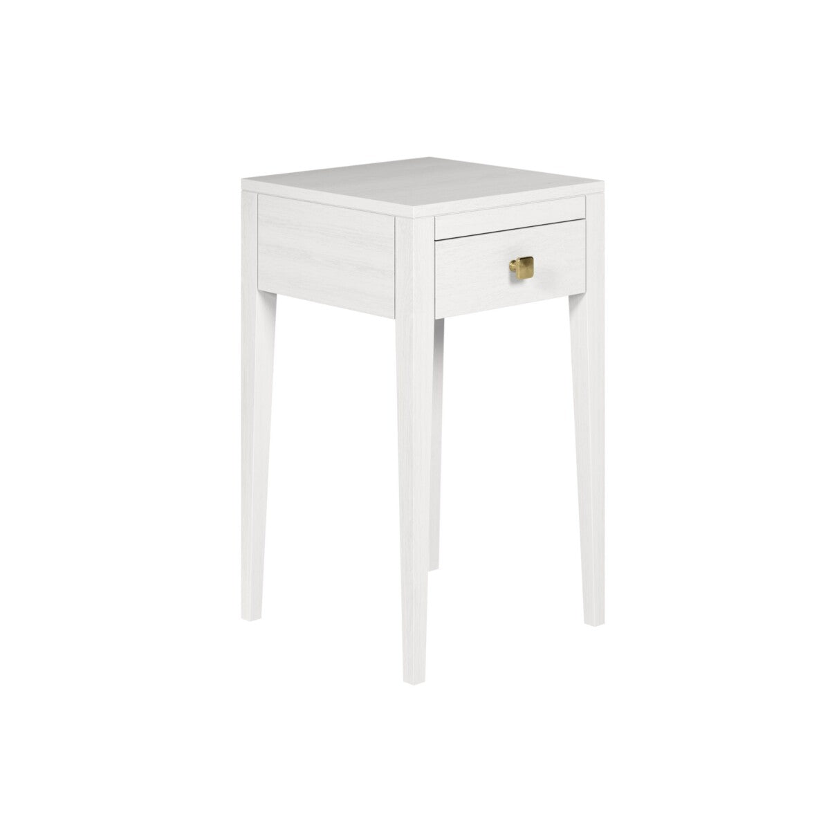Radford White Bedside Table | 1 Drawer, Brass-Style Square Handle