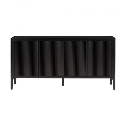 Black Four-Door Oak Sideboard with Ribbed Design