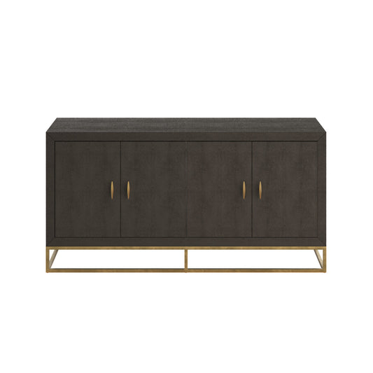 Hampton Sideboard - Brown Faux Shagreen with Brass Handles & Base