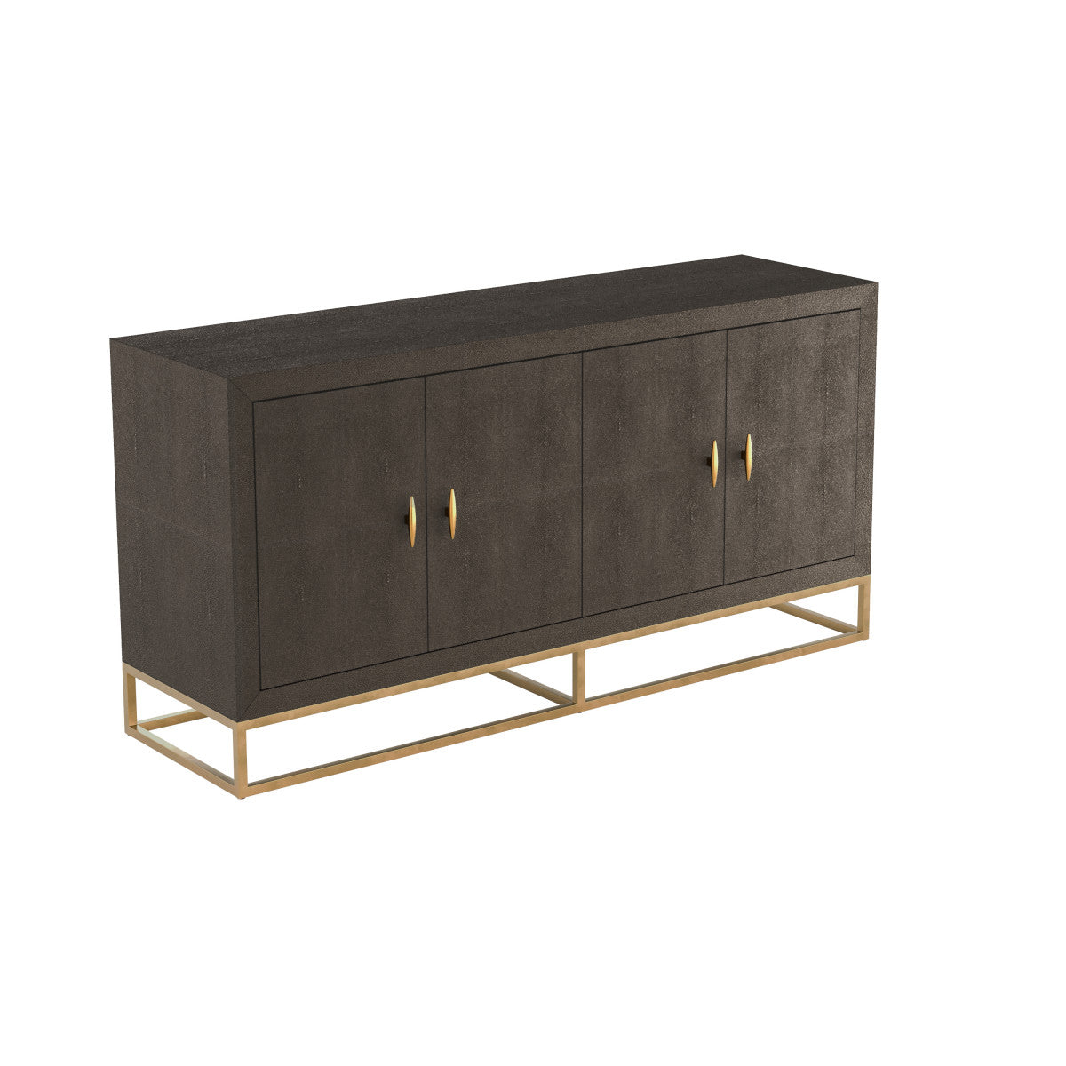 Hampton Sideboard - Brown Faux Shagreen with Brass Handles & Base