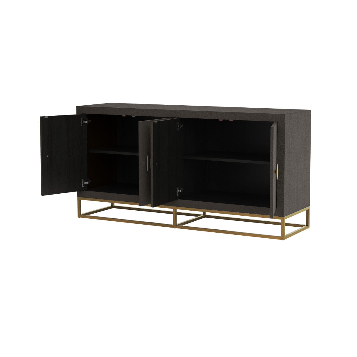 Hampton Sideboard - Brown Faux Shagreen with Brass Handles & Base