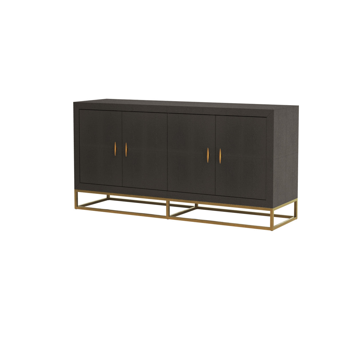 Hampton Sideboard - Brown Faux Shagreen with Brass Handles & Base