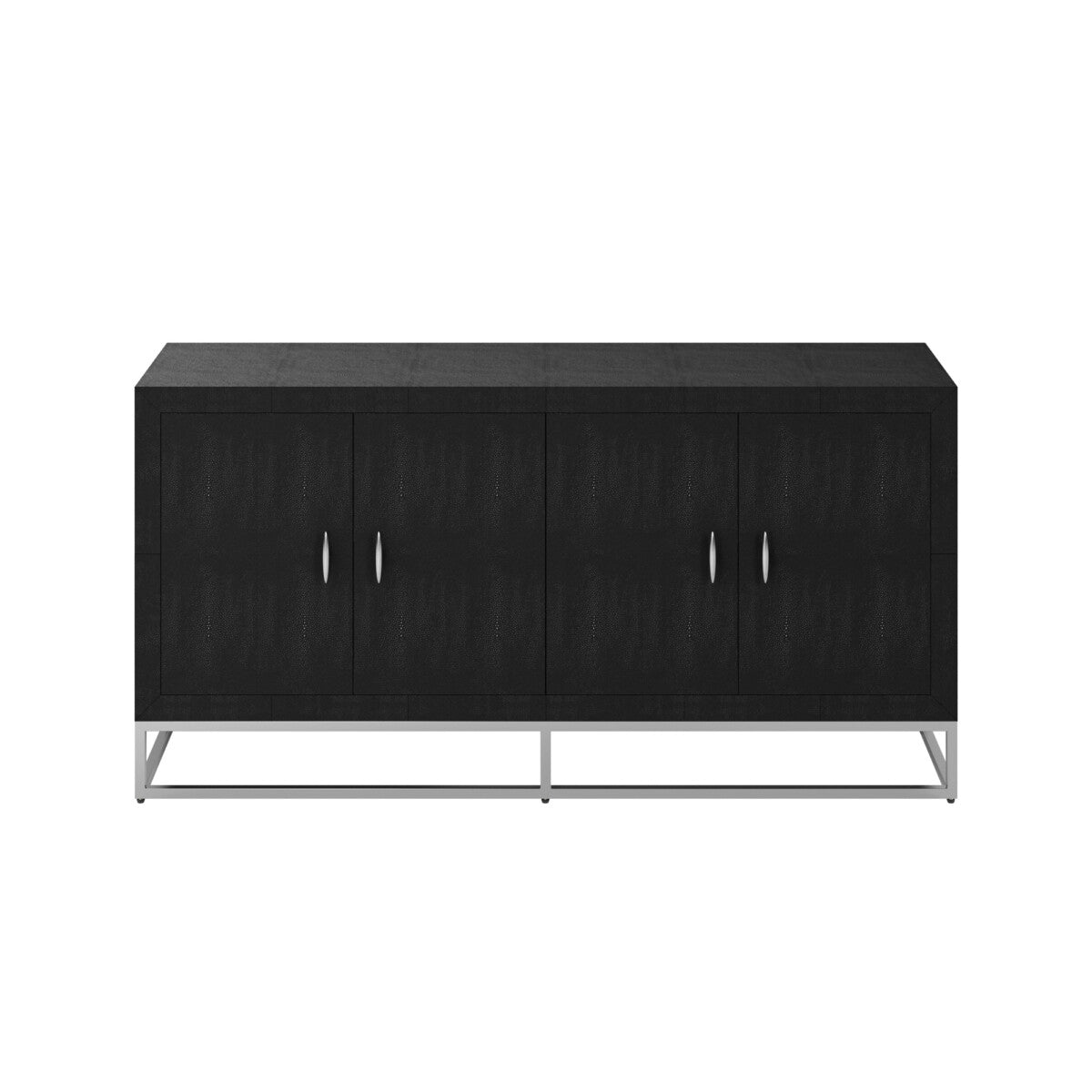 Hampton Sideboard - Black Faux Shagreen with Chrome Handles & Base