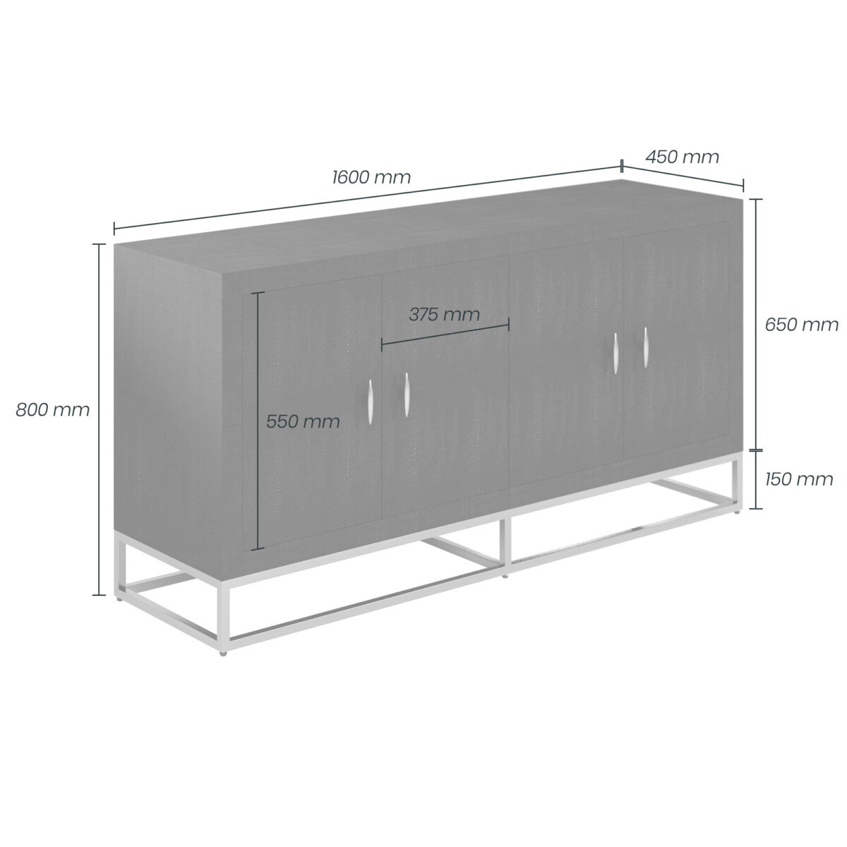 Hampton Sideboard - Black Faux Shagreen with Chrome Handles & Base