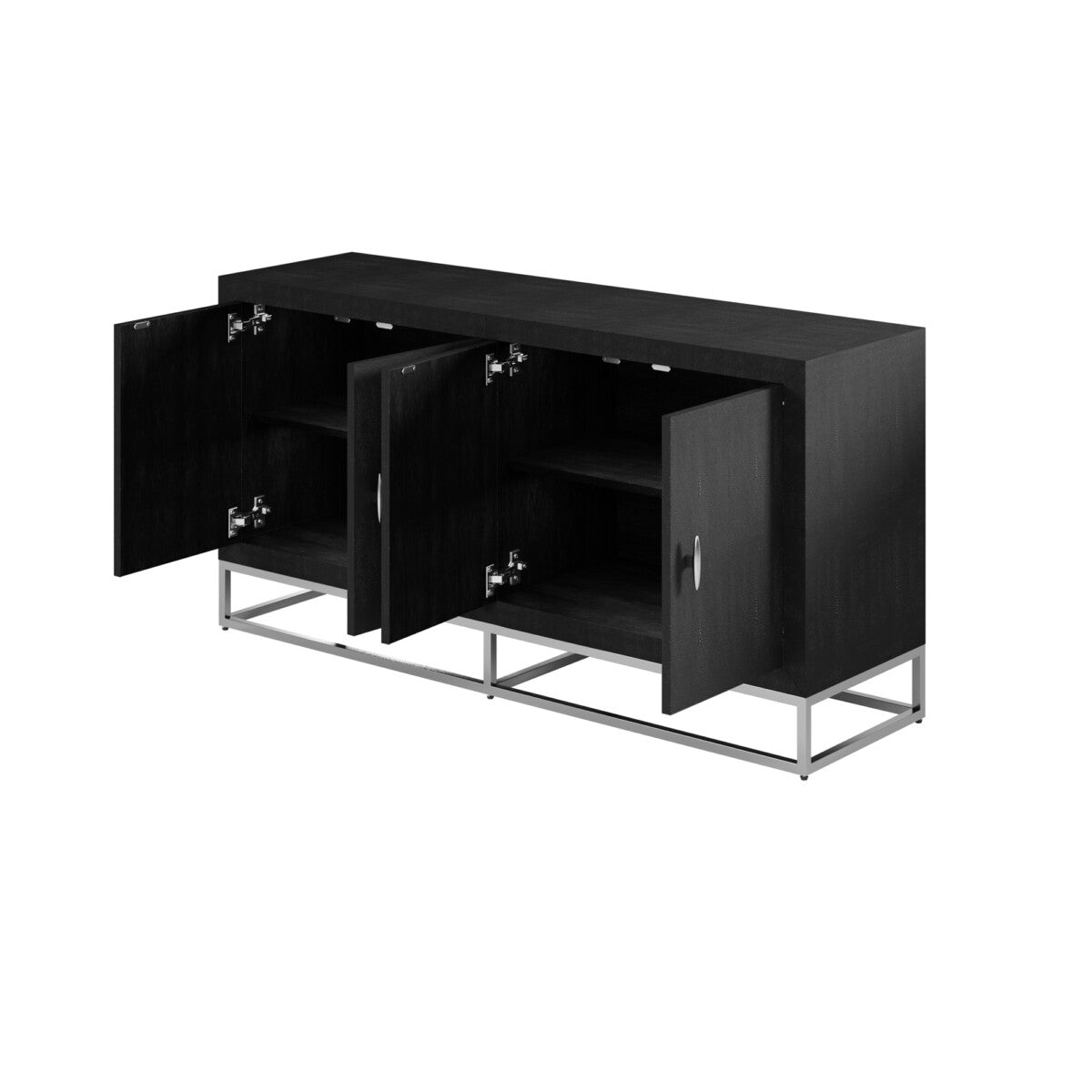 Hampton Sideboard - Black Faux Shagreen with Chrome Handles & Base