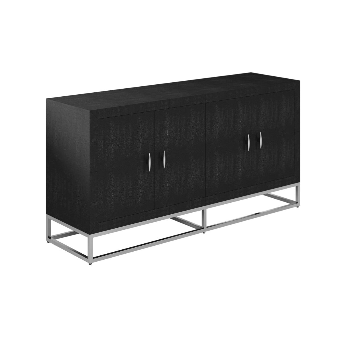 Hampton Sideboard - Black Faux Shagreen with Chrome Handles & Base