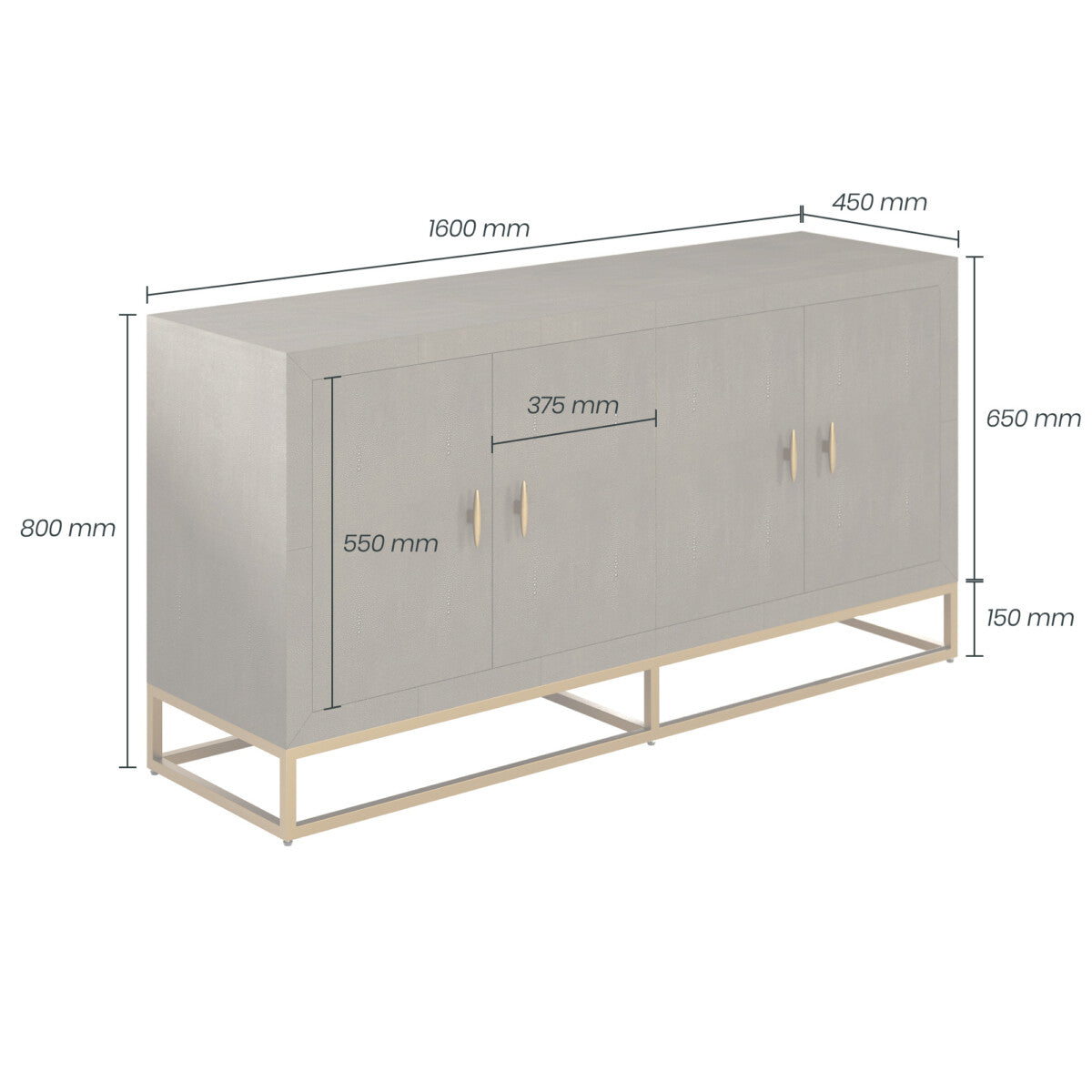 Hampton Sideboard - Brown Faux Shagreen with Brass Handles & Base