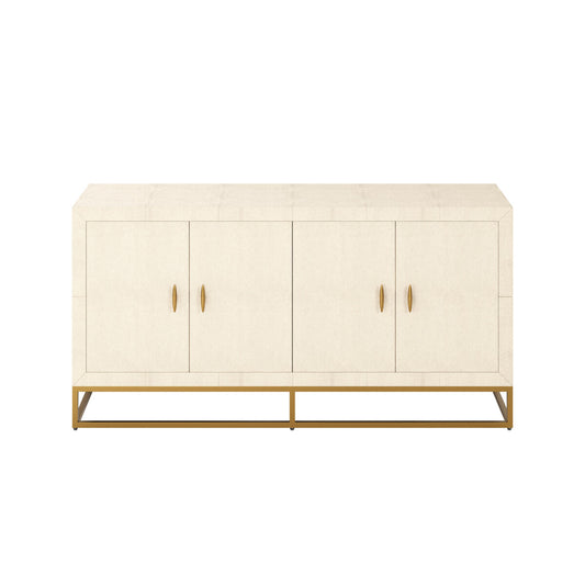 Hampton Sideboard - Ivory Faux Shagreen with Brass Accents