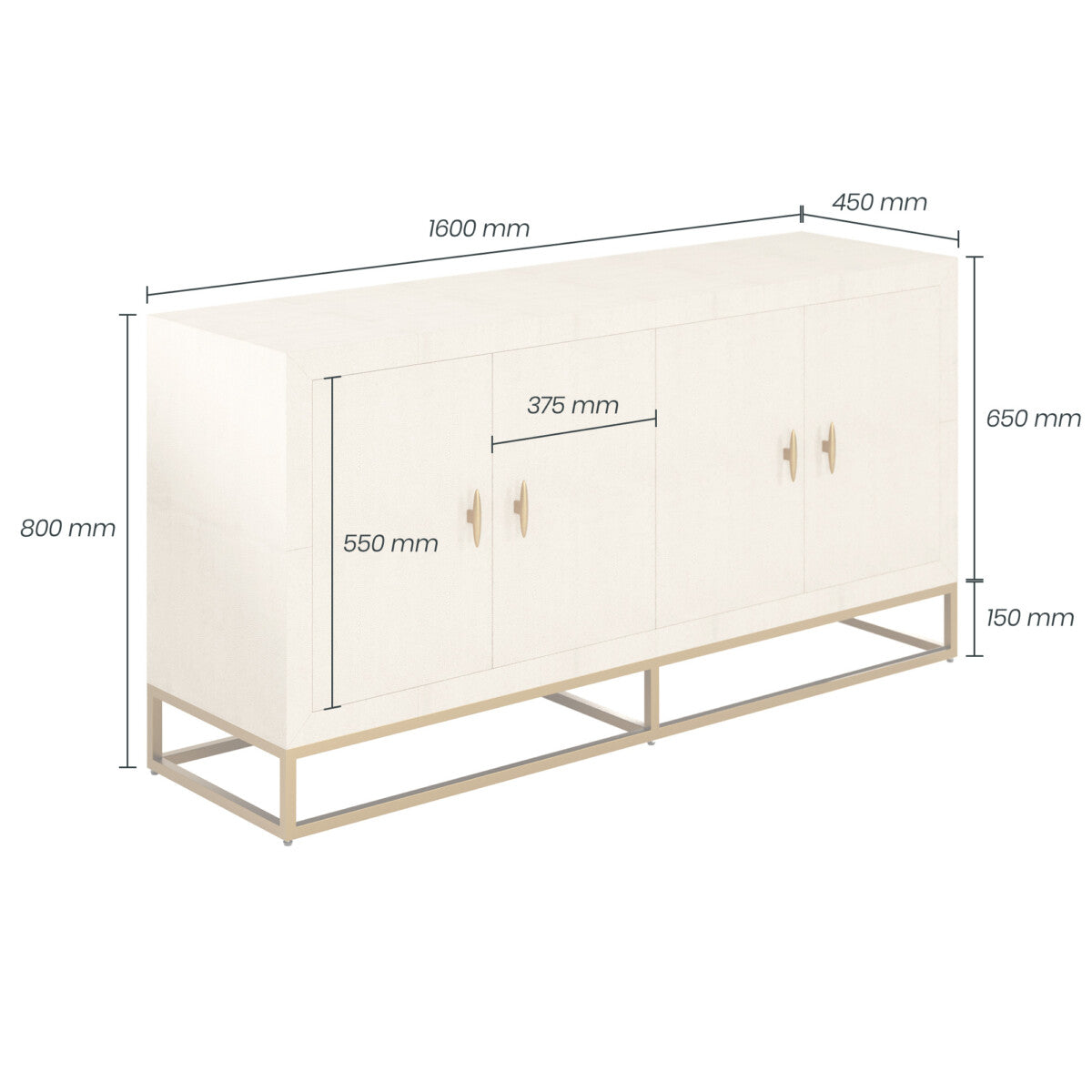 Hampton Sideboard - Ivory Faux Shagreen with Brass Accents