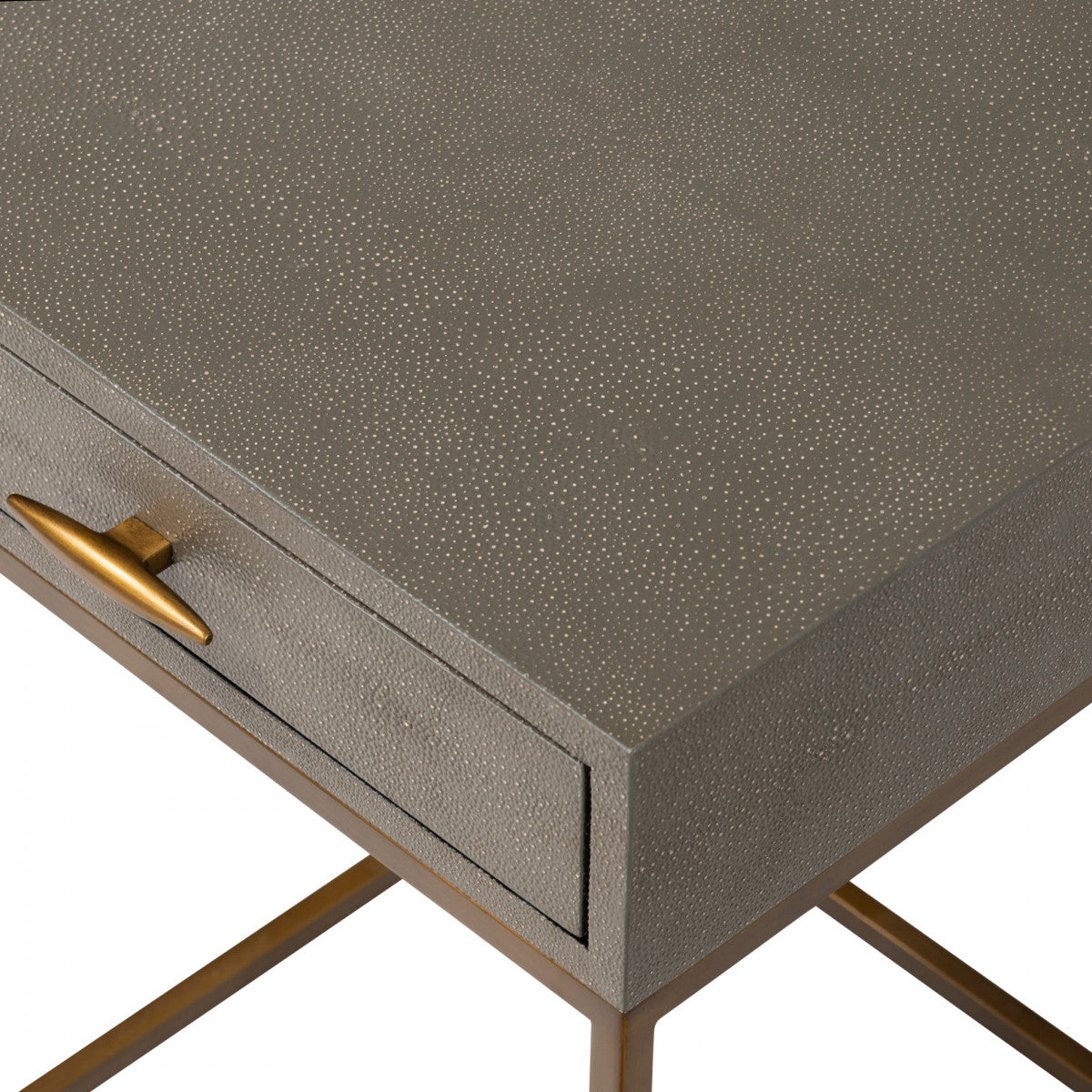 Hampton Bedside Table | Grey Shagreen with Brass Handle