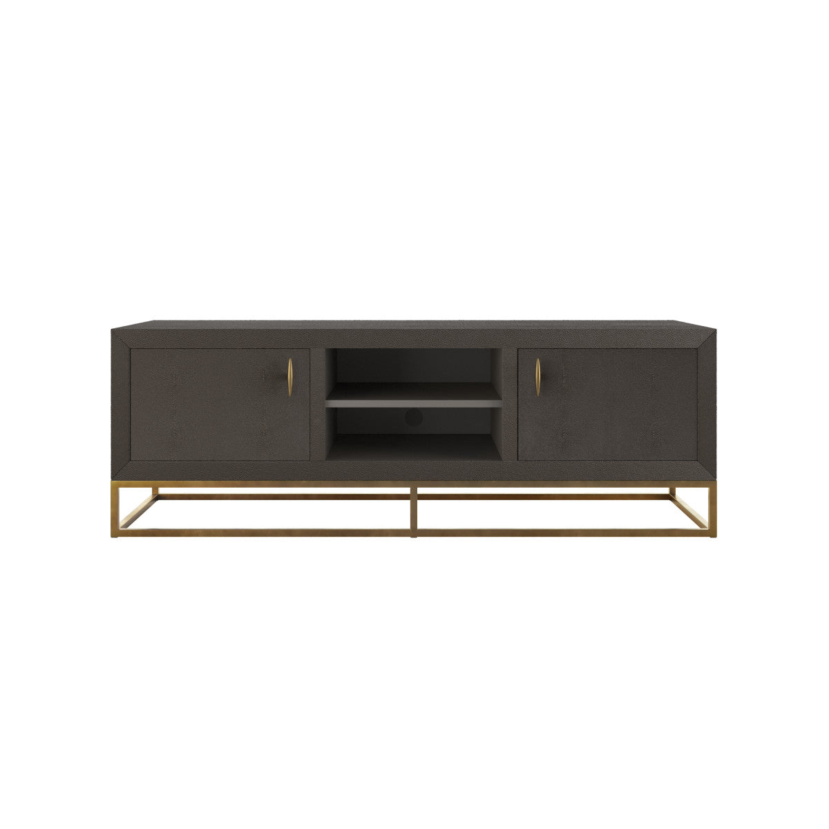 Hampton TV Unit | Brown Shagreen with Brass Handles