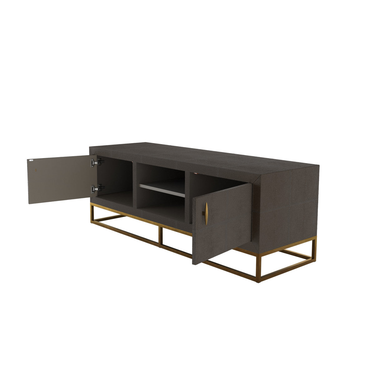 Hampton TV Unit | Brown Shagreen with Brass Handles