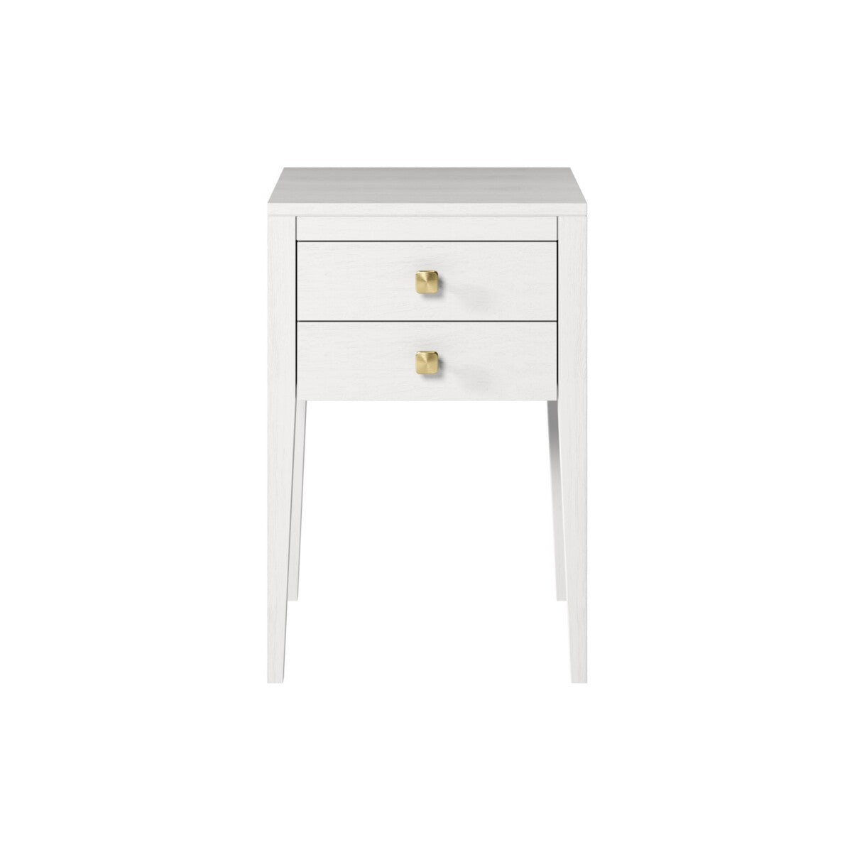 Radford White Bedside Table | 2 Drawers, Brass-Style Square Handles