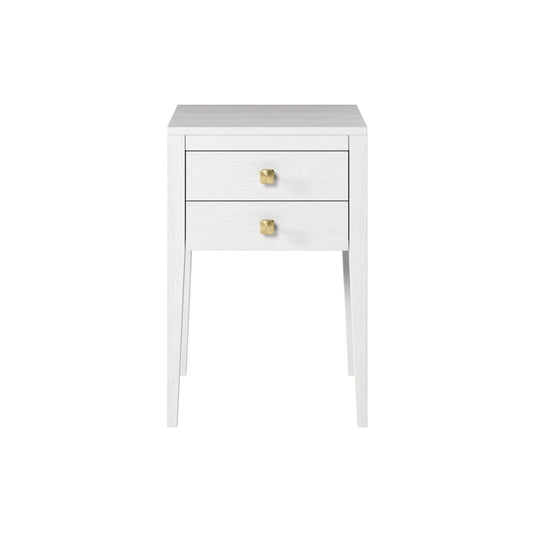 Radford White Bedside Table | 2 Drawers, Brass-Style Square Handles