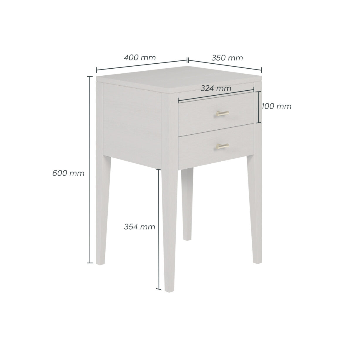 Radford Grey Bedside Table | 2 Drawers, Brass-Style Handles