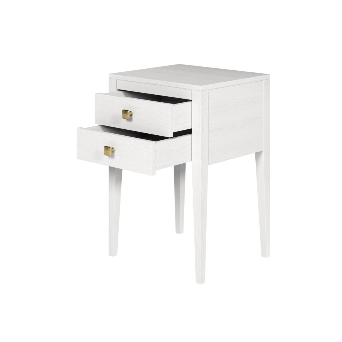 Radford White Bedside Table | 2 Drawers, Brass-Style Square Handles
