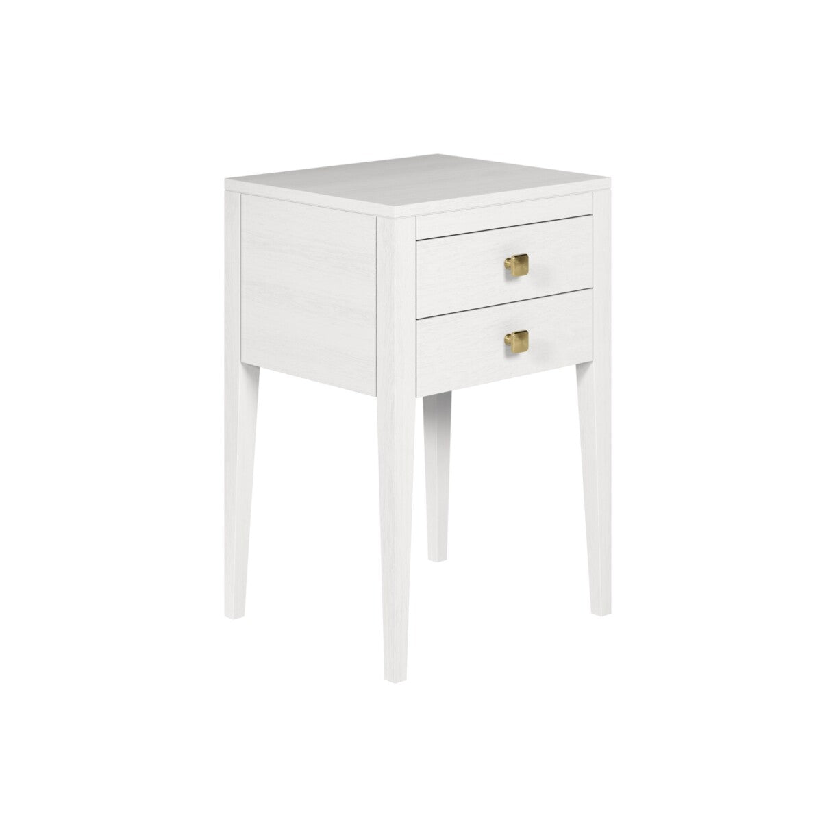 Radford White Bedside Table | 2 Drawers, Brass-Style Square Handles
