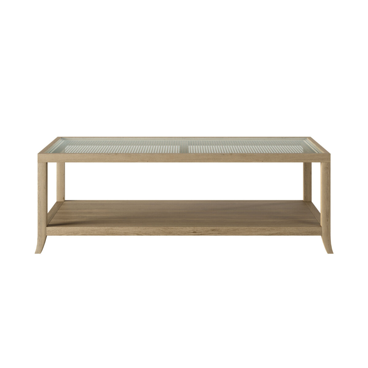 Witley Coffee Table | Grey Aged Oak, Glass Top, Rattan Underside