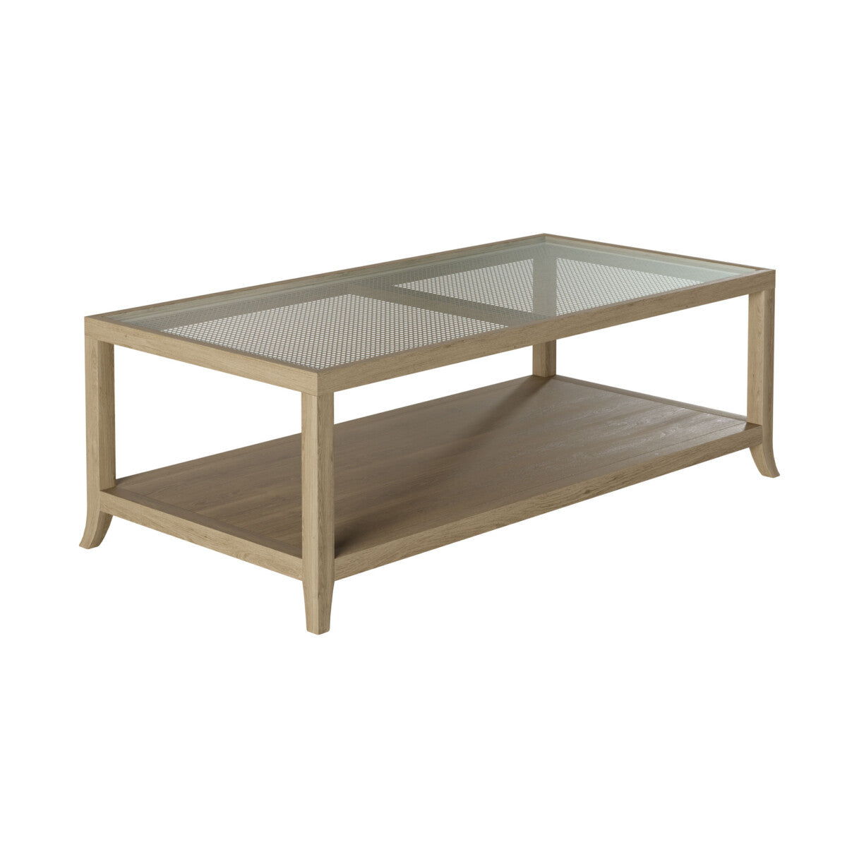Witley Coffee Table | Grey Aged Oak, Glass Top, Rattan Underside