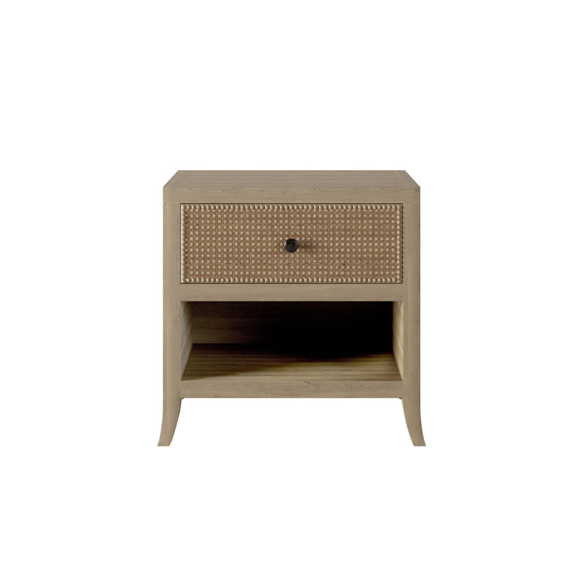 Witley Bedside Table | One Drawer, Rattan Front, Gunmetal Handle