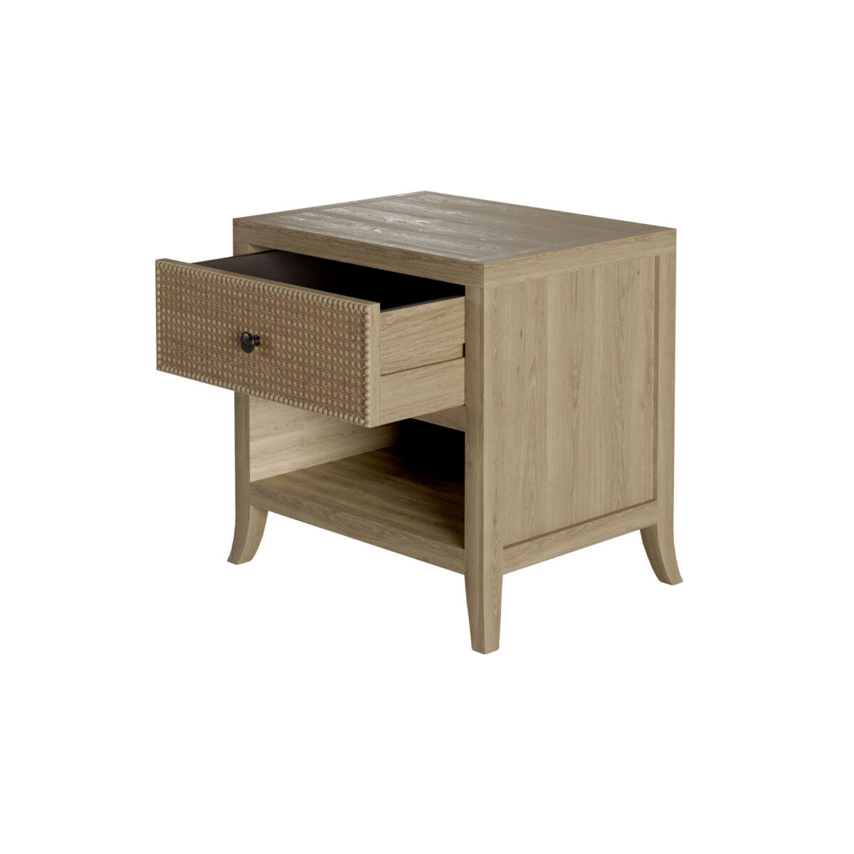 Witley Bedside Table | One Drawer, Rattan Front, Gunmetal Handle