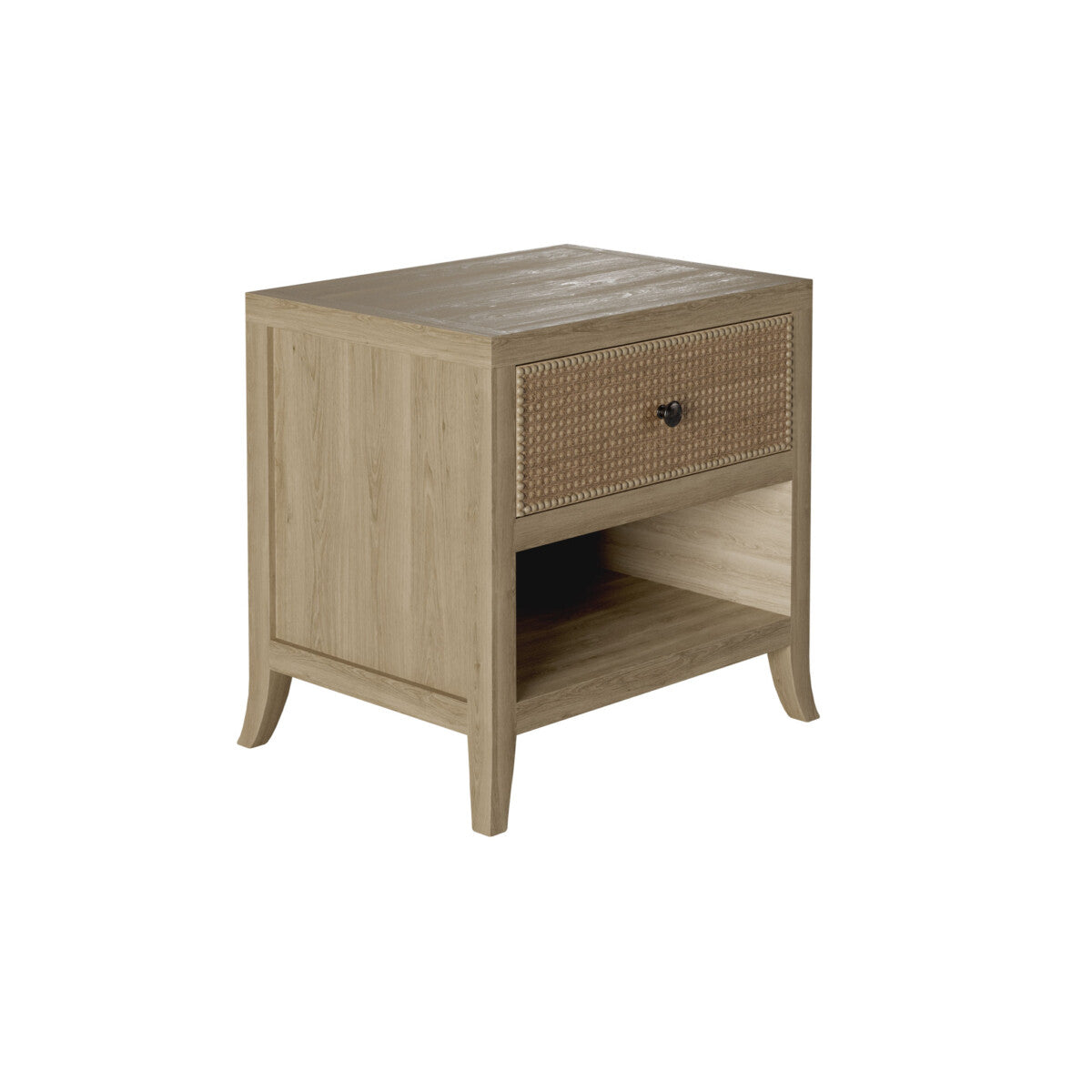 Witley Bedside Table | One Drawer, Rattan Front, Gunmetal Handle