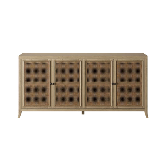 Witley Sideboard | Grey Aged Oak, Rattan Front, Gunmetal Handles