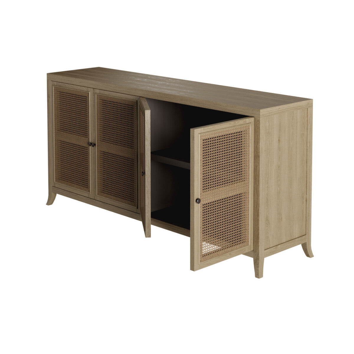 Witley Sideboard | Grey Aged Oak, Rattan Front, Gunmetal Handles