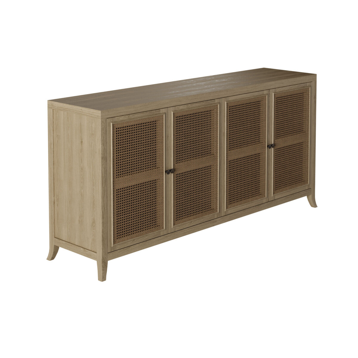 Witley Sideboard | Grey Aged Oak, Rattan Front, Gunmetal Handles