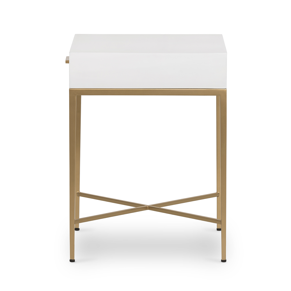 Berkeley White Bedside Table | 1 Drawer & Gold Tapered Legs