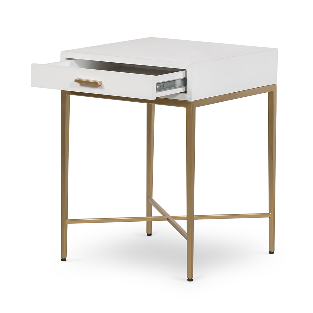 Berkeley White Bedside Table | 1 Drawer & Gold Tapered Legs