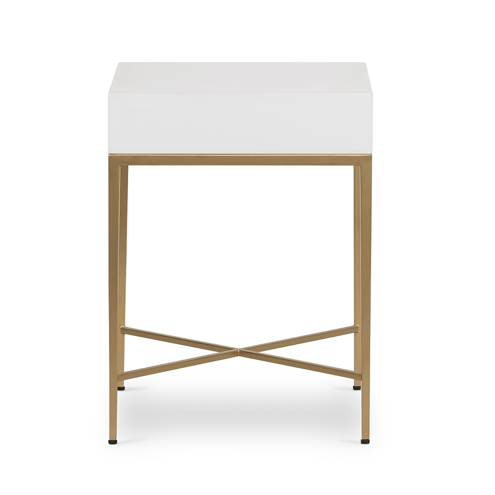 Berkeley White Bedside Table | 1 Drawer & Gold Tapered Legs