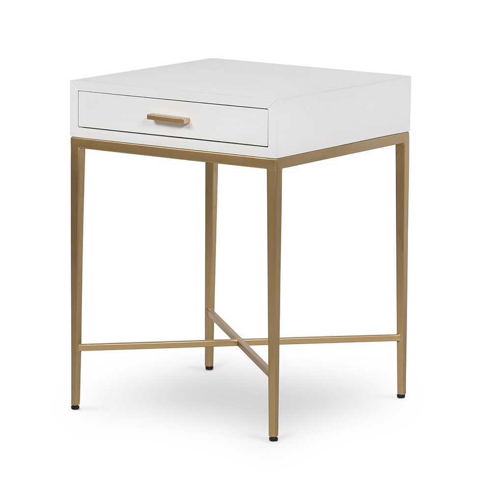 Berkeley White Bedside Table | 1 Drawer & Gold Tapered Legs