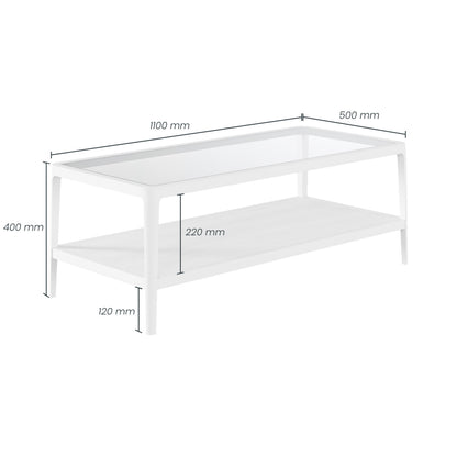 Abberley White Coffee Table with Glass Top & Shelf 