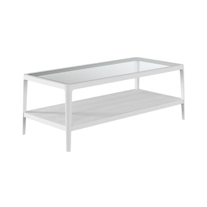 Abberley White Coffee Table with Glass Top & Shelf 
