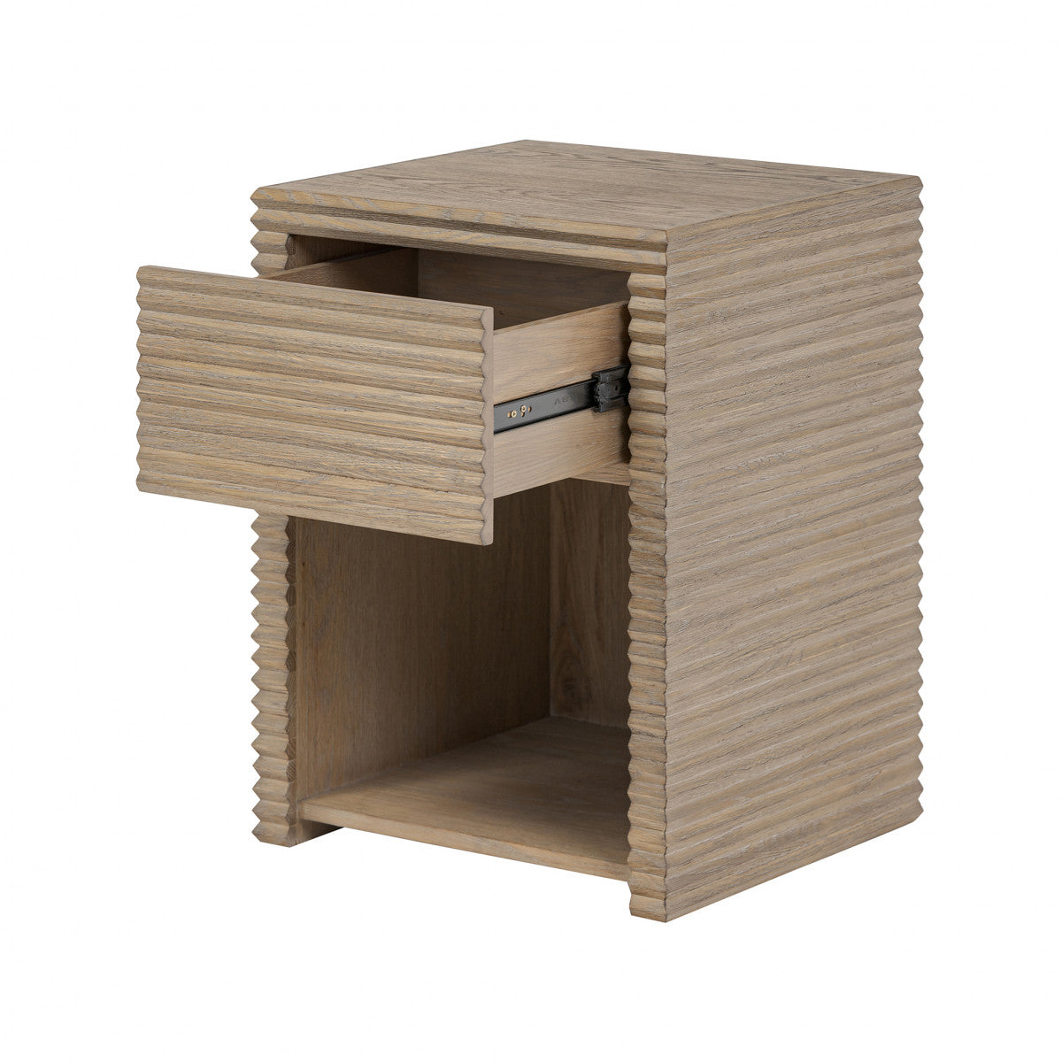 Wickham Ribbed Oak Bedside Table | 1 Drawer, Cubby Hole