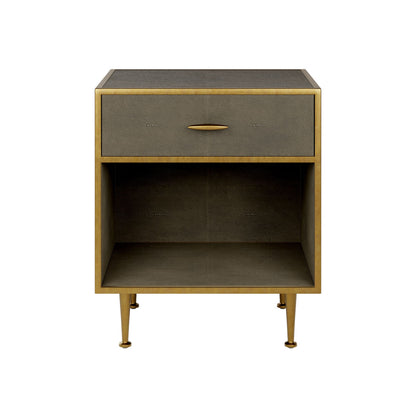 Hampton Bedside Table | Grey Shagreen with Brass Handle