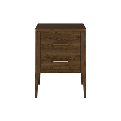 Abberley Brown Bedside Table | 2 Drawers, Solid Oak & Brass Handles