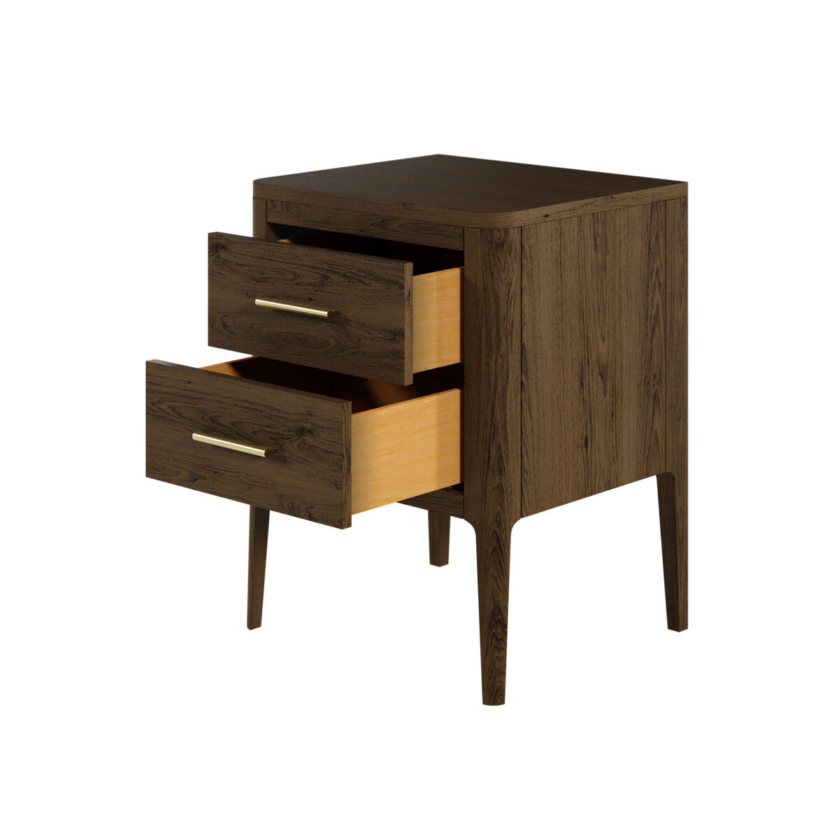 Abberley Brown Bedside Table | 2 Drawers, Solid Oak & Brass Handles